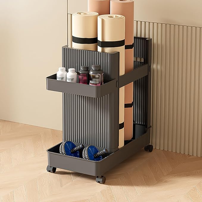 Weight Rack Stand with Wheels, ABS Workout Equipment Storage Rack with Tray, Yoga Mat, Dumbbells & Foam Rollers Storage Organizer, for Home, Hotel, Commercial Gym (Gray)