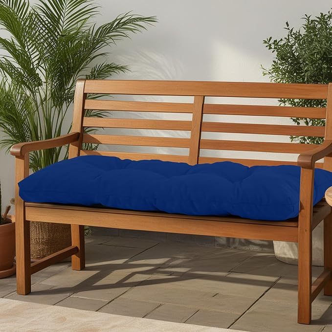 Outdoor Bench Cushion Waterproof, Tufted Bench Seat Cushion 42 x 15 Inch, Patio Wicker Indoor Seat Pads for Outside Garden Patio Balcony, Navy