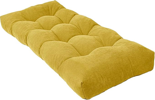 Bench Cushion 48 Inch - Chenille Fabric, High-Density Foam, Non-Slip Bottom, Soft Durable Indoor Tufted Long Seat Cushion for Window Garden Furniture (Yellow, 48x16x4 Inch)