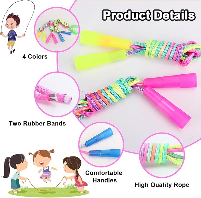 20 Pack Rainbow Jump Ropes,Kids Jump Rope with Plastic Handles,7.2 Ft Adjustable Skipping Rope for Kids,Vibrant Jumping Ropes for Outdoor Fun Exercise Fitness Activity Party Favors