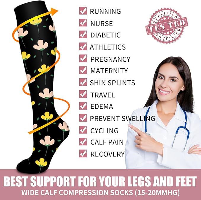 Bluemaple Compression Socks for Women & Men Circulation (6 Pairs) 15-20 mmHg is Best Support for Athletic Running Cycling