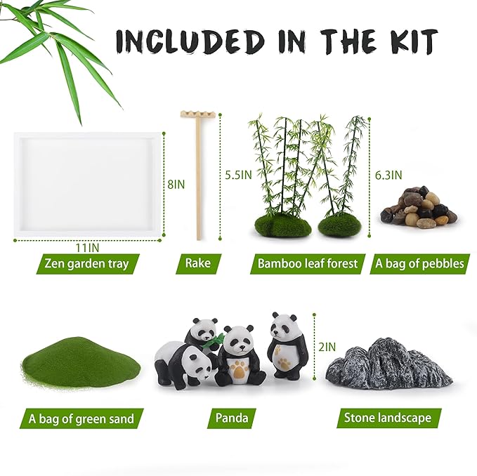 Panda Mini Zen Garden for Desk 11" x 8" Automatic Zen Garden Sand Bowl Japanese Desk Decor Zen Garden Accessories Kit Zen Decor Panda Gifts Rake Home Decor Room Decor