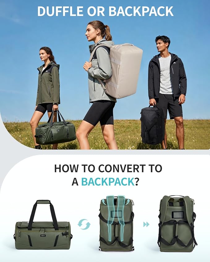 ECOHUB 40L Gym Bag for Women Men Water Resistant Sports Duffle Bag with Shoes Compartment& Wet Pocket, Travel Weekender Camping Backpack