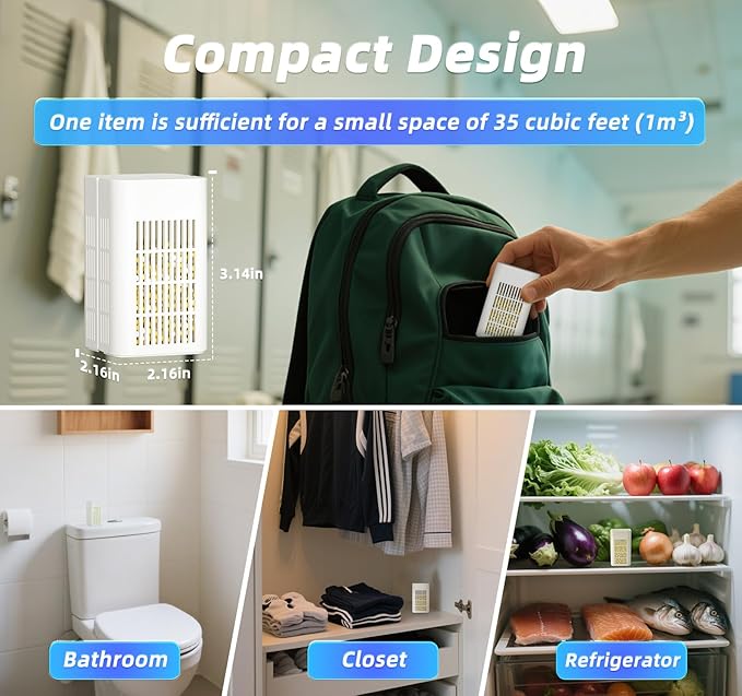 Unscented Household Odor Eliminator, Effective in 24 Hours & Lasts 12 Months Without Replacement, Long-Lasting Deodorizer for Fridge, Closets, Shoes, Cars & Small Spaces, 1 Pack