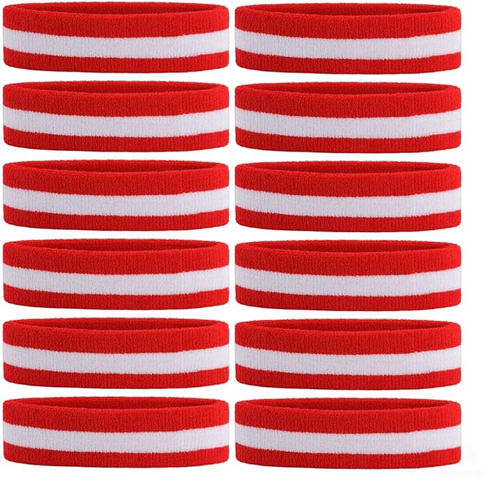 ONUPGO Sweatband Headbands for Men & Women -12PCS Sports Headbands Moisture Wicking Athletic Cotton Terry Cloth Headband for Tennis,Basketball,Football,Gym,Working Out
