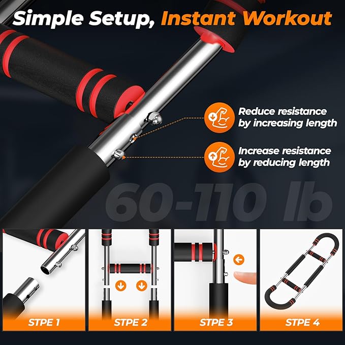 Twister Arm Trainer - Adjustable Resistance 60-100lb for Chest & Arm Workout, Portable Upper Body Strength Training Bar for Home & Gym, Detachable Power Twister Exercise Equipment