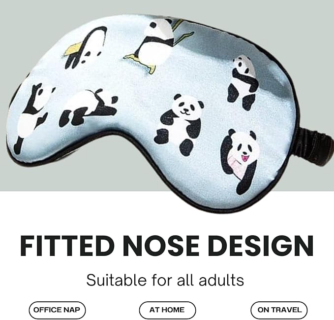 Satin Sleep Eye Mask, Cute Panda Eye Mask for Sleep, Soft Silk Satin Sleeping Mask Blindfold for Women and Men, Blackout Eyeshade Eye Cover Travel Essentials