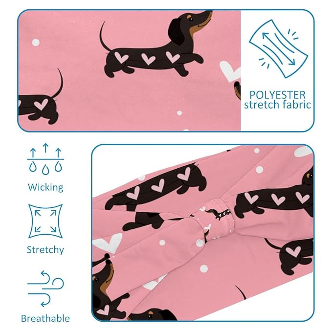 Dachshund Dogs and Hearts Wide Headbands for Women