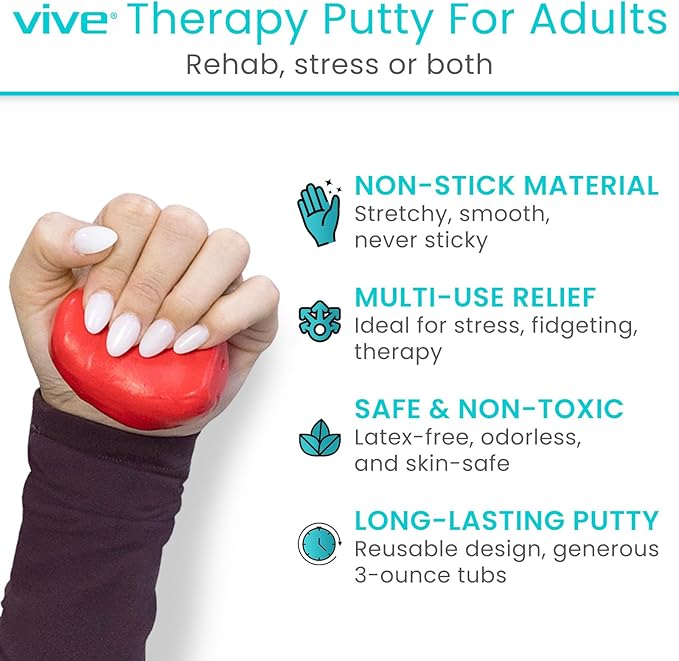 Vive Therapy Putty For Adults, For Hand Therapy (2 Pack) - Occupational Sensory Stress Relief Tools - for Physical Exercise, Finger Pain, Grip Strength, Rehab, Arthritis, Forearms, Fidgeting, Motor Skills