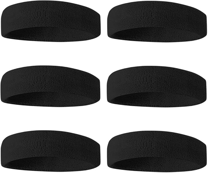 BEACE Sweatbands Sports Headband for Men & Women - 6PCS Moisture Wicking Athletic Cotton Terry Cloth Sweatband for Tennis, Basketball, Running, Gym, Working Out