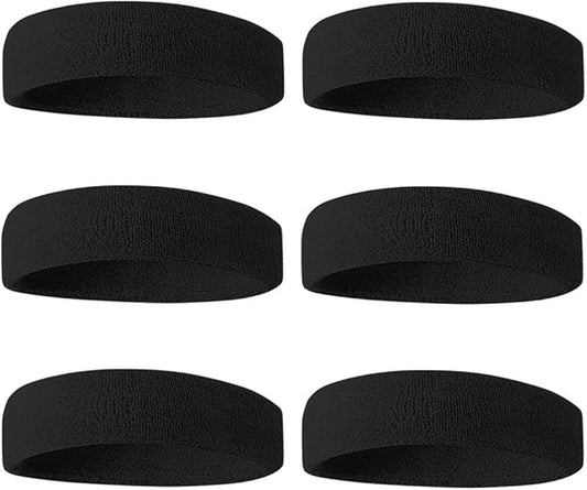 BEACE Sweatbands Sports Headband for Men & Women - 6PCS Moisture Wicking Athletic Cotton Terry Cloth Sweatband for Tennis, Basketball, Running, Gym, Working Out