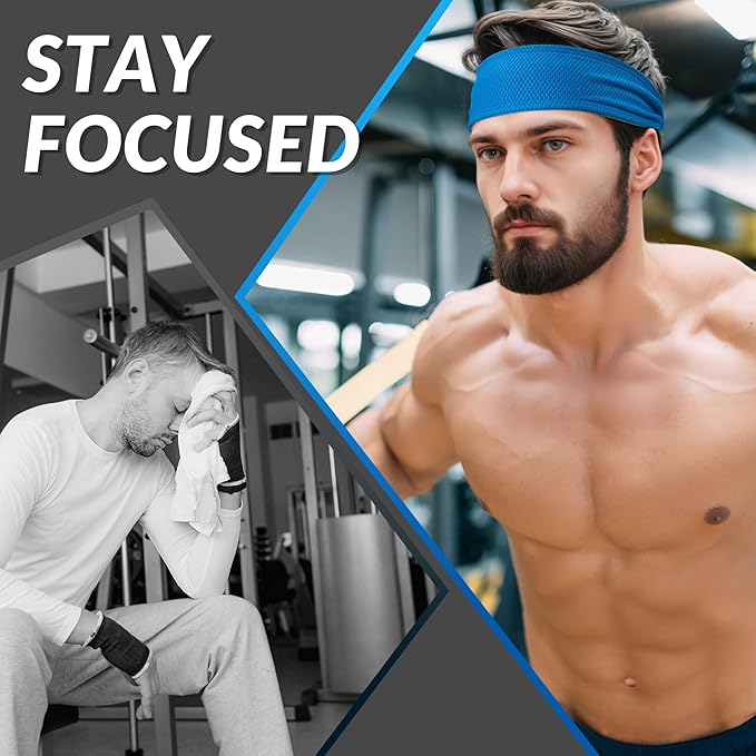 Sukeen Sports Headbands for Men, Moisture Wicking Sweat Bands Headbands Non-Slip, Breathable Elastic Sweatband, Running Headband for Yoga, Tennis, Fitness Workout