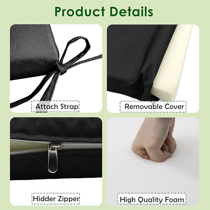 SK Studio Outdoor Bench Cushion 42x18x3 Inch Waterproof Patio Furniture Cushion Fade Resistant Pation Replacement Seat Pad with Tie Straps for Patio Garden Swing Porch Furniture, Dark Khaki