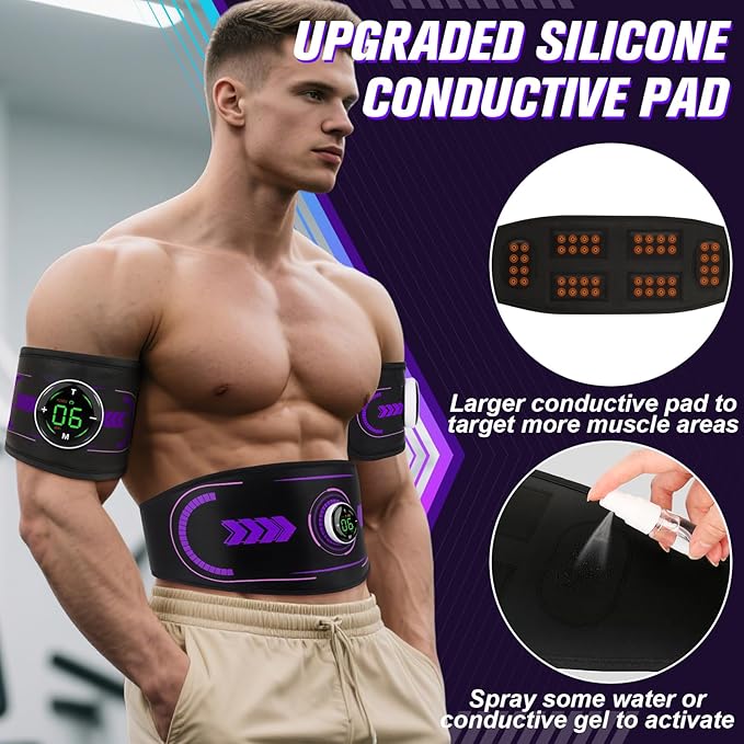Electronic Muscle Stimulator with TENS & PMS, Ab Belt Stimulator Muscle Toner, Abdominal Fitness Trainer for Home