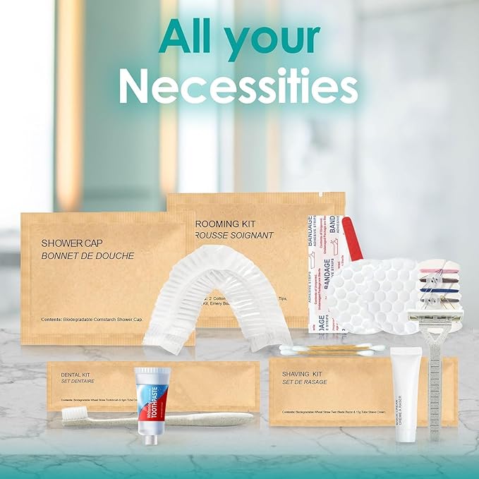 World Amenities Kraft Paper Dental Kit - Wheat Straw Toothbrush and Toothpaste Dental Care Kit (50)