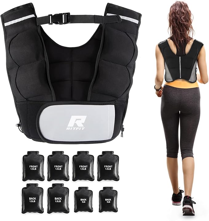 RitFit Weighted Vest, 4lb/8lb/10lb/12lb/15lb/20lb Weight Vest with Reflective Stripes, Weight Vest Adjustable for Women and Men Workout, Strength Training, Running, Fitness, Jogging, Walking