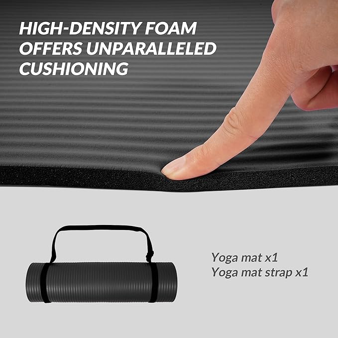 Quality Exercise Yoga Mat, 1/2-Inch Thick High-Density Foam for Full-body workout, Anti-Tear and non-slip Surface, Includes Carry Strap for Home & Studio Workouts,Multiple Options