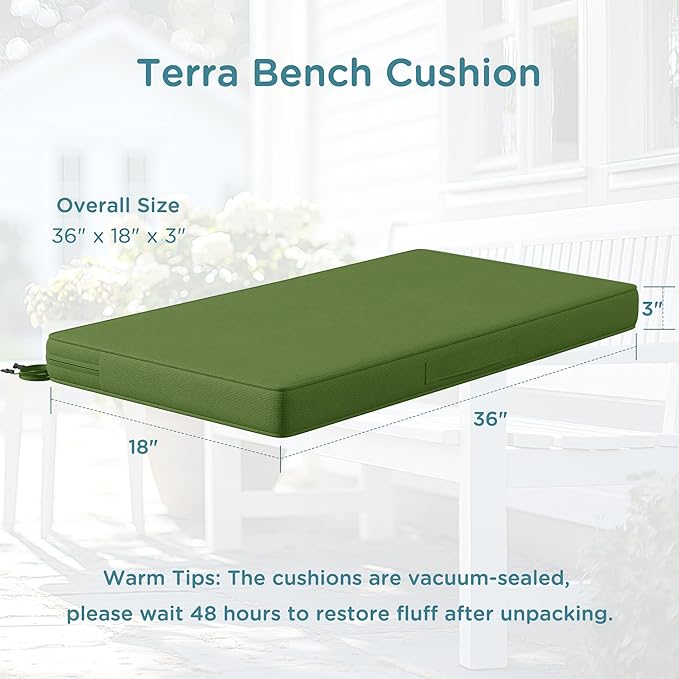 Codi Outdoor Bench Cushion 36 inch, Double Waterproof Patio Furniture Cushions Replacement for Swing, Porch, Couch, 36x18x3'', Green
