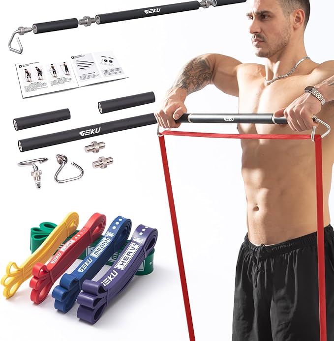 Resistance Band Bar, Length-Adjustable Detachable Heavy Duty Workout Bar for Resistance Band Training, Core Muscle Training, Home & Ourdoor Workout, Max Load 800 Lbs
