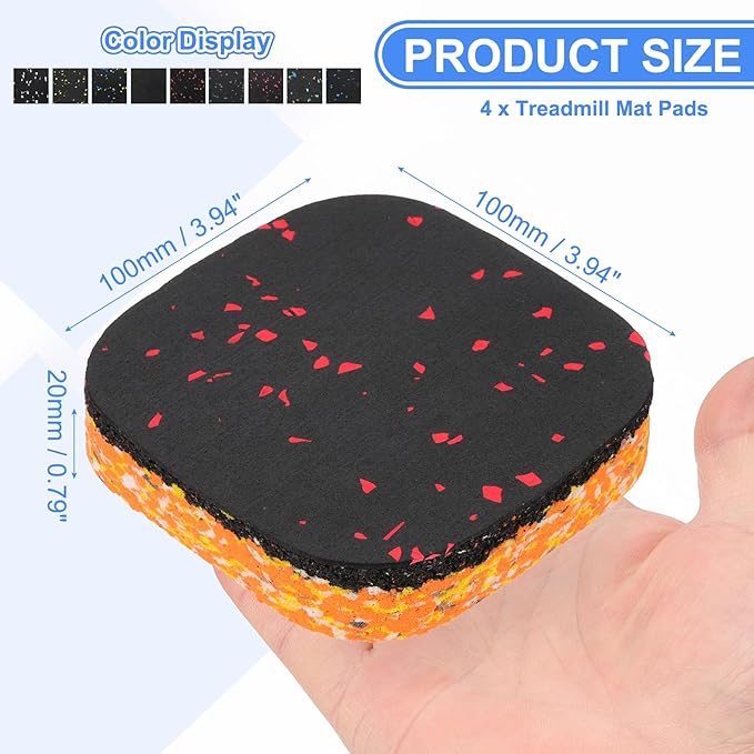 PATIKIL 4 Pcs Treadmill Mat Pads, 4x4x0.8 High Density Foam Anti Vibration Pad Sound Proof Floor Mat Exercise Equipment Mat for Carpet Protect Noise Reduction Home Gym, Red