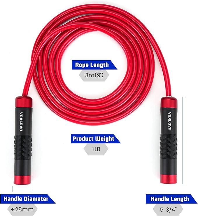 Weighted Rope - 1LB Heavy Jump Rope for Men Women Fitness Workouts, Non-Slip Aluminum Handles, Premium Skipping Rope for Exercise, Adjustable Length 9MM Solid PVC/Cotton Rope
