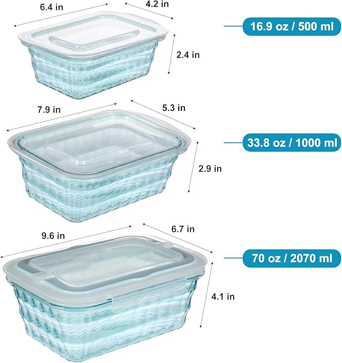Taiuloo Set of 3 Food Storage Containers with Lids & Handle, BPA Free Plastic Meal Prep & Salad Bowl Containers To Go for Lunch, Salad Serving Bowls for Snack, Fruit, Veggie, Blue