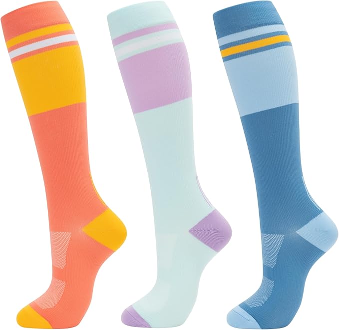 fenglaoda Compression Socks for Women Men Knee High 3 Pairs Support for Nurses, Travel, Circulation, Athletic, Pregnancy