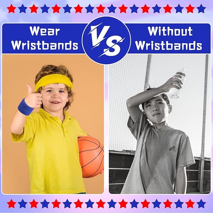Leyndo 72 Pcs Wrist Sweatbands Bulk for Kids Field Day Cotton Terry Sweat Bands Sports Fan Wristbands Kids for Summer Camp Student Football Team Competition Party