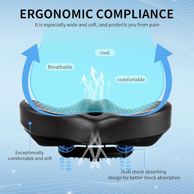 Bicycle Seat Oversized Comfort Wide Bike Seat Cushion, Bike Accessories for Women Men - Fit for Peloton Excersize Bicycle, Stationary Bike,Cruiser Bicycle