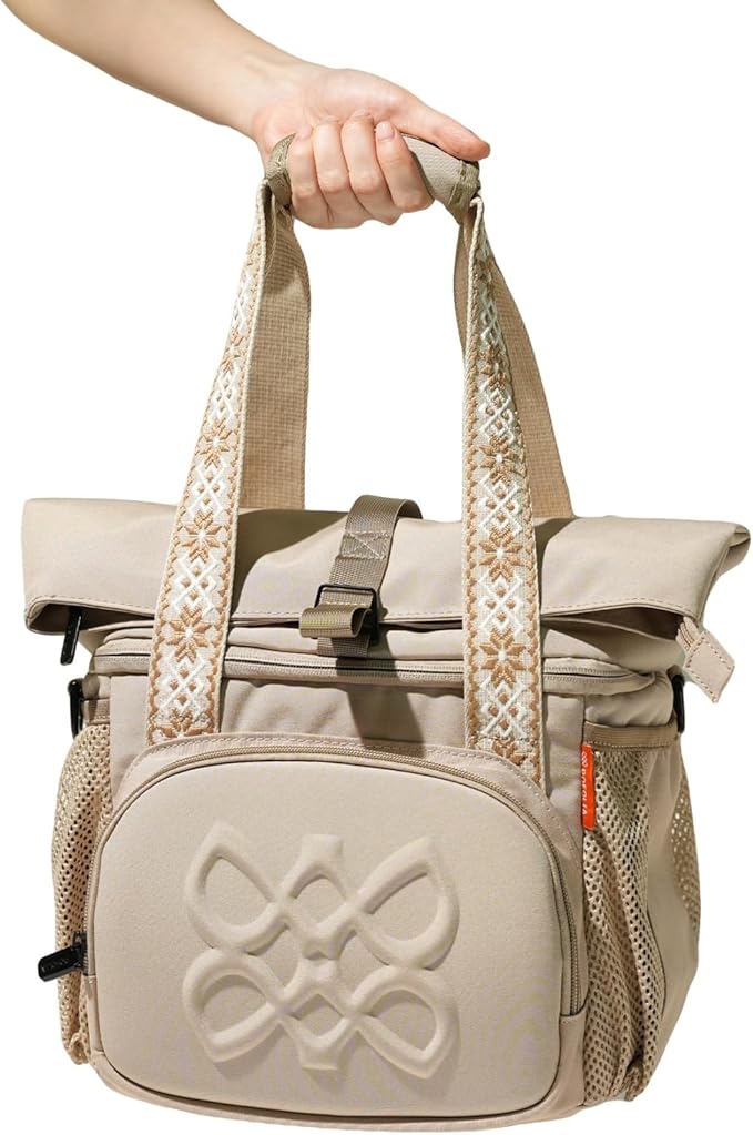 Dual Compartment Insulated Lunch bag, with 2 Leakproof Compartments & Roll-top, 13L lunchbox for work (Oatmeal Beige)