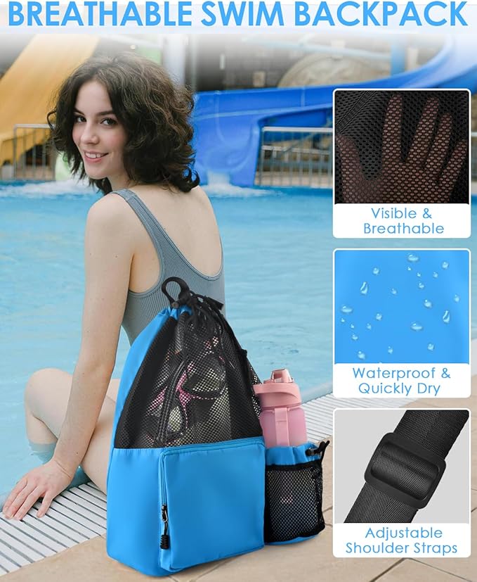 BROTOU Swim Bag Beach Backpack with Wet Pocket Mesh Drawstring Bags for Swimming, Gym