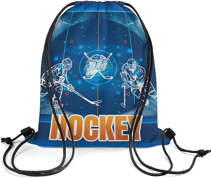 Hockey Drawstring Backpack - Cool Cinch Sack, String Backpacks for Kids Women Men Boys Girls for Gym Outdoor Sports Travel Athletic Drawstring Bag - Lightweight/Foldable