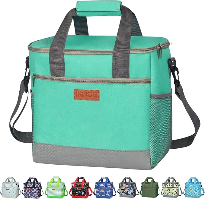 Iknoe Large Cooler Bag Collapsible 24 Can, Insulated Bags Leakproof Lunch Cooler Tote with Multi-Pockets for Adult, Insulated Lunch Box for Beach, Picnic,Work(Mint Green)