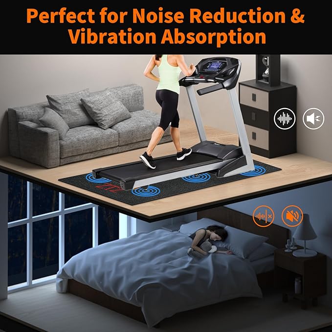 Treadmill Mat for Hardwood Floors/Carpet/Tile 6mm Thick - Exercise Equipment Mats, Peloton Bike Mat, Exercise Bike, with Non-Slip Sweat-Proof for Peloton/Cycling Under Floor/Hard Wood/Concrete Protect