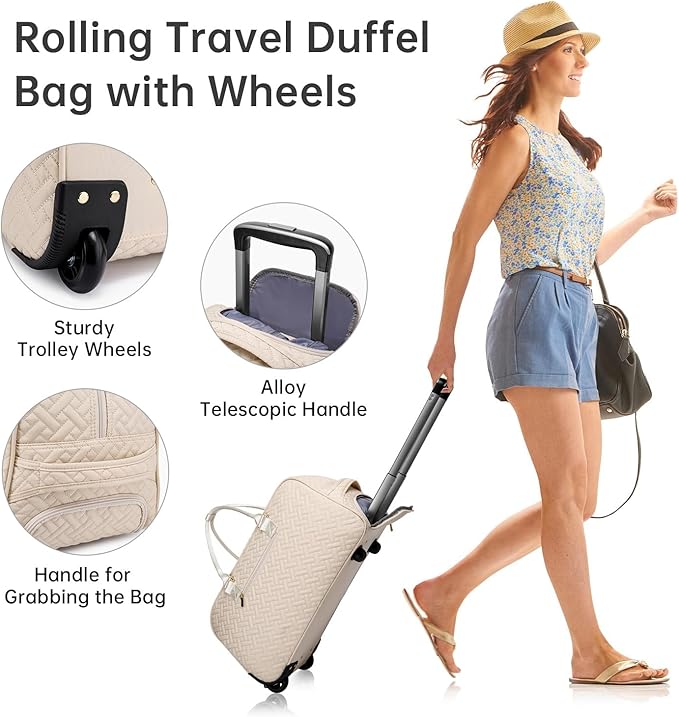 Duffle Bag for Travel, Weekender Bag with Shoe Compartment, Carry On Overnight Bag for Women with Toiletry Bag, Gym Bag with Wet Pocket, Hospital Bags for Labor and Delivery Beige