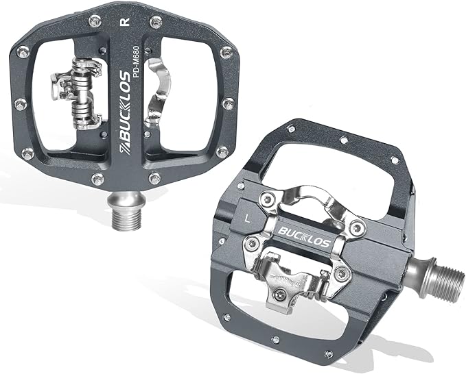 BUCKLOS SPD Pedals PD-M680 Mountain Bike Clip in SPD Flat Combo Dual Sided Pedals - Road Bike MTB Clipless Sealed Bearing Bicycle Clips Pedal Compatible with Shimano SPD Cleats (Black…