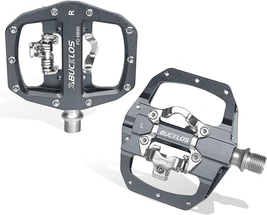 BUCKLOS SPD Pedals PD-M680 Mountain Bike Clip in SPD Flat Combo Dual Sided Pedals - Road Bike MTB Clipless Sealed Bearing Bicycle Clips Pedal Compatible with Shimano SPD Cleats (Black…