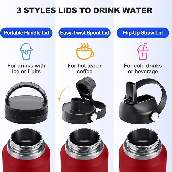 SENDESTAR 40oz Water Bottle Wide Mouth Stainless Steel Vacuum Insulated Double Wall with 2 Straw Lids Fit in Any Car Cup Holder