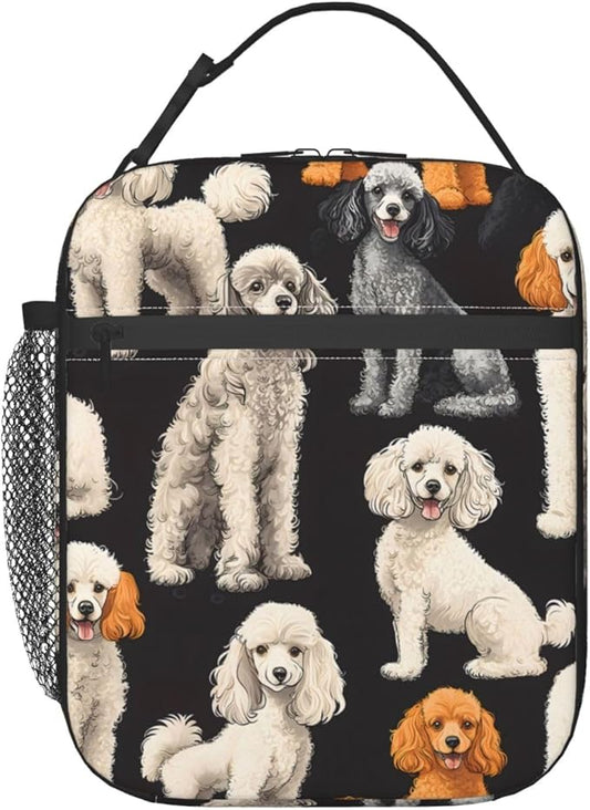 Cute Dog Lunch Box for Kids,Puppy Insulated Bag for Student,Pet Lovers Reusable Thermal Insulation Cooler Tote Bags for School Work Picnic Camping Outdoor Gifts (Poodle)