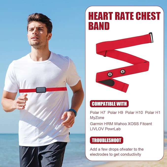 Heart Rate Monitor Chest Band for Polar H10 H9 H7, Adjustable Waterproof Replacement Chest Strap Compatible with Polar Garmin