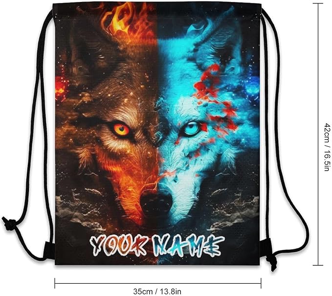 Custom Wolf Drawstring Backpack - Cute Cinch Sack, String Backpacks for Women Men Kids Boys Girls for Gym Outdoor Sports Travel Athletic Drawstring Bag - Lightweight/Foldable