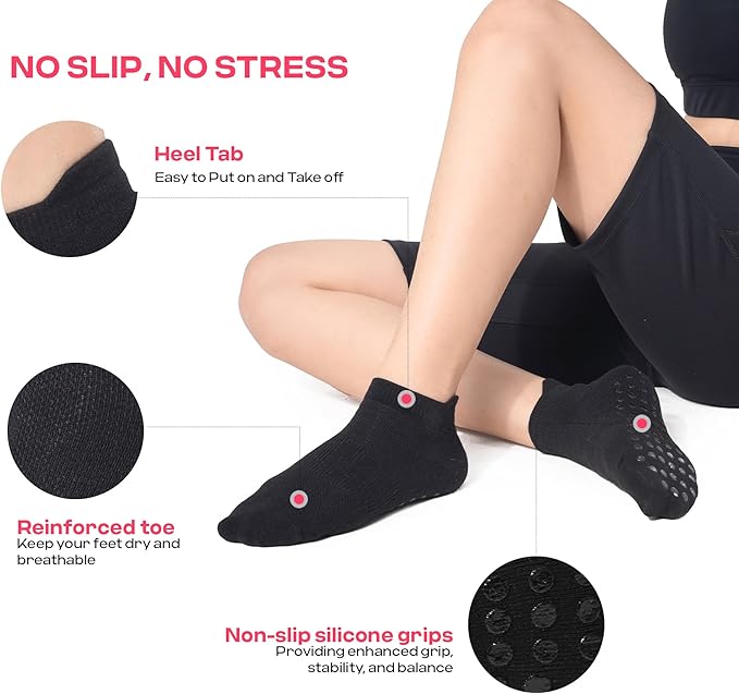 CoolMate Pilates Socks with Grips for Women, Yoga Socks, Crew Non Slip Women for Workout, Barre, Pilates Gifts