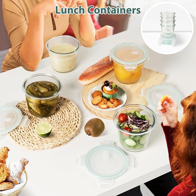 3 Cup Glass Meal Prep Containers With Turquoise Lids, Airtight 23oz glass Storage Container Set, Heat-Resistant BPA-Free for feeding the Southern Starter, Microwave, Dishwasher, Freezer Safe (6 Packs)