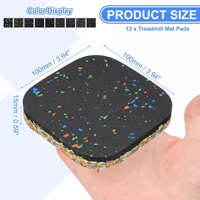 PATIKIL 12 Pcs Treadmill Mat Pads, 4x4x0.6 High Density Foam Anti Vibration Pad Sound Proof Floor Mat Exercise Equipment Mat for Carpet Protect Noise Reduction Home Gym, Mixed Color