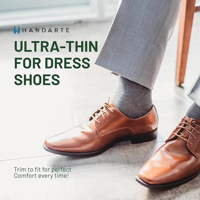 HANDARTE Leather Anti Odor Insoles | Cuttable Odor Eaters Insoles Men | Shoe Deodorizer Thin Insert - Odor Eliminator for Shoes - 100% Natural Goatskin & Anti Sweat - Suitable for No-Socks (Large)