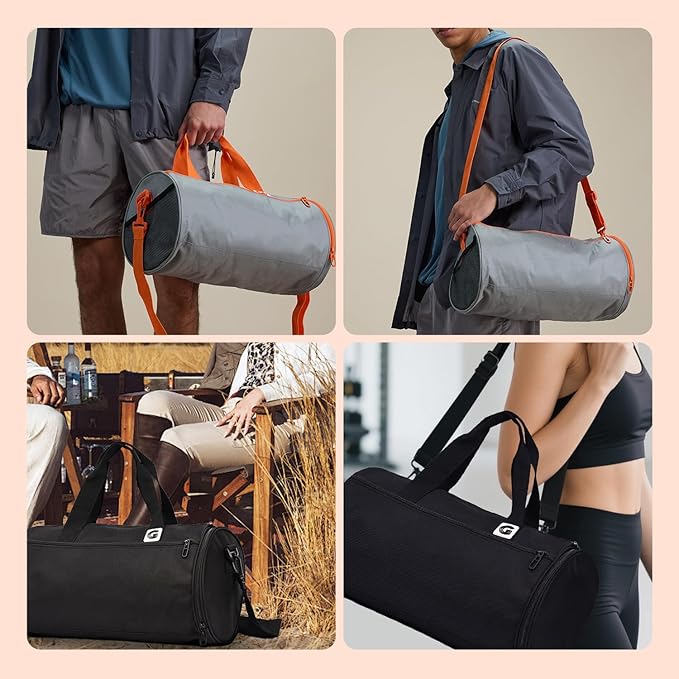 Gym Duffle Bag for Men & Women with Wet & Shoe Separated Compartment, 16 Inch and 16L Small Duffle Bag for travel Carry On, Swimming, Workout. Black