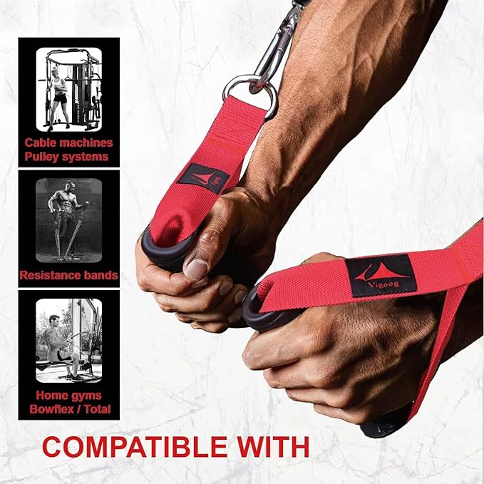 Heavy Duty Gym Exercise Handles Attachment for Cable Machine,Resistance Band,Pulley System Home Fitness Workout Equipment, with Elastic Rubber Grip and 2 Large Carabiners