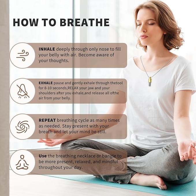 Anxiety Necklace 528 Hz Breathing Meditation Whistle Mindfulness Device for Stress Relief Calm Meditation Adjusting Breathing Anxiety Relief Necklace, Stress Relief Gift for Men Women-Silver