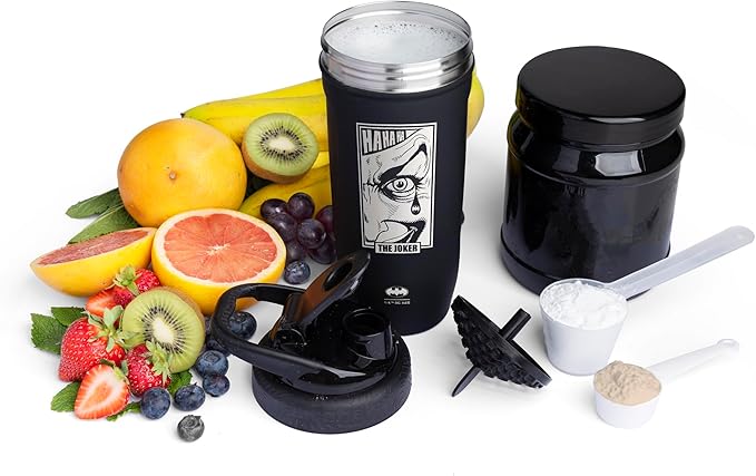 Smartshake DC COMICS Reforce Stainless Steel Protein Shaker Bottle 900 ml | 30 oz - Leakproof Screw-on Lid - BPA Free – Unisex - Non Insulated - The Joker Logo