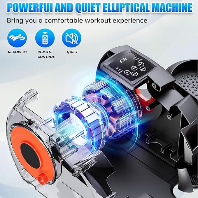 ESL Under Desk Elliptical - Portable Leg Exerciser with Pedal Strap for Seniors, Compact Seated Elliptical with Remote Control, LCD Display Electric Elliptical Trainers for Home